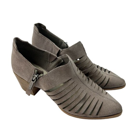 1. STATE Arnet Ankle Booties Size 6.5 M 37 Fog Gray Cut Out Block Heel Suede - Picture 3 of 13